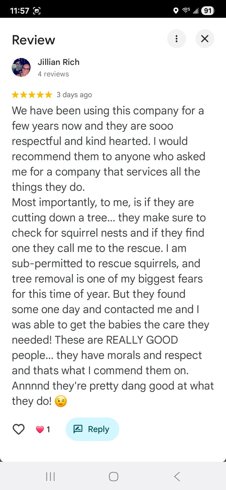 Google review from Jillian Rich